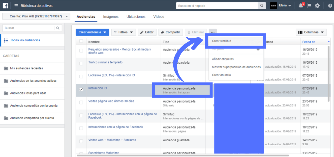 Crear audiencia similar de personalizada