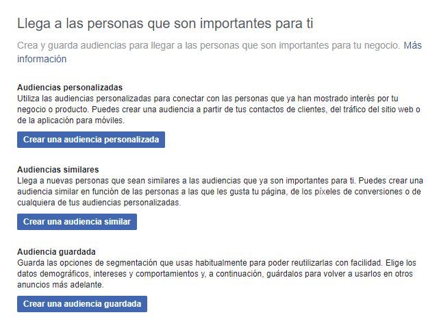Tipos de audiencias en Facebook Ads