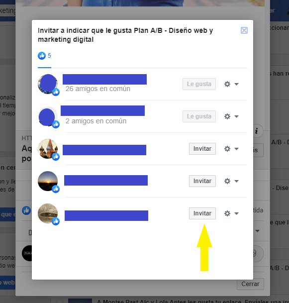 Invitar página de Facebook