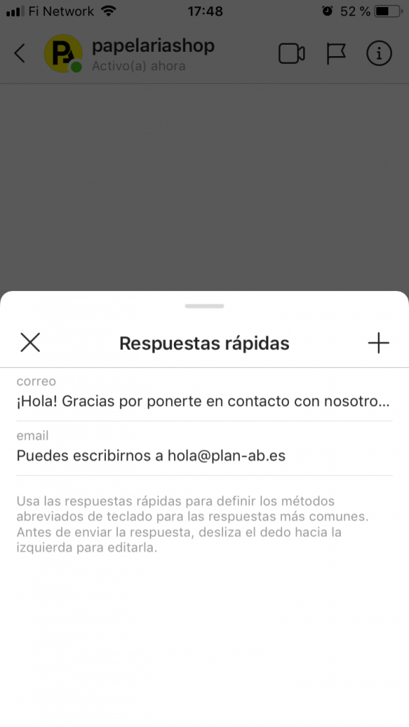 Seleccionar respuesta rápida en Instagram