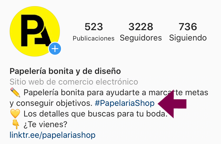 Hashtag en la biografía de Instagram