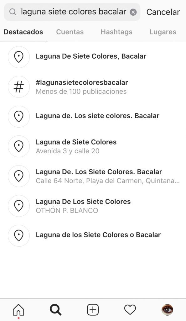 Búsqueda ubicación Instagram