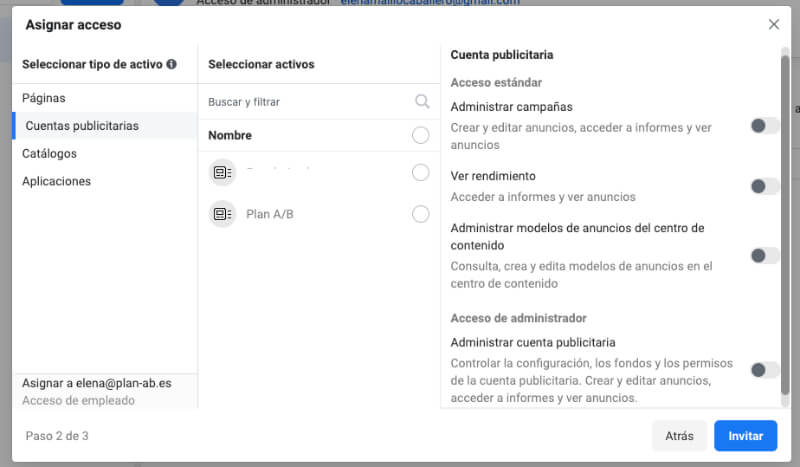Asignar accesos cuenta publicitaria Facebook