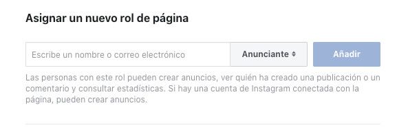 Asignar rol de anunciante Facebook