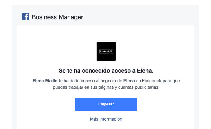 Email acceso business manager