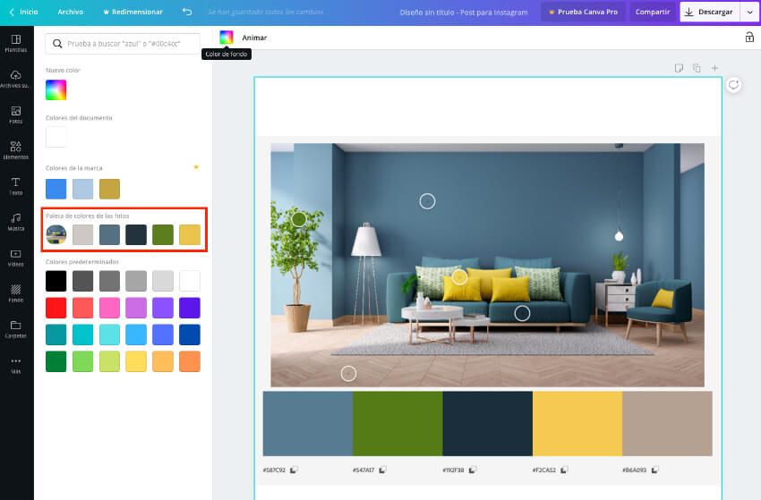 Ver la paleta de colores de un diseño en Canva